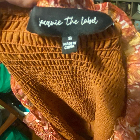 Women's Jacquie the Label Boho Fall Paisley Tencel Smocked Dress, Small, Orange - Picture 6 of 10